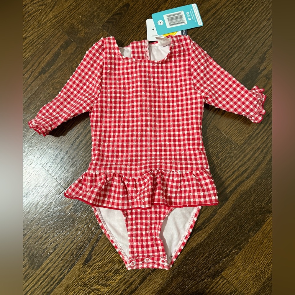Snapper Rock Seaside Gingham Skirt Swimsuit Red and White NWT